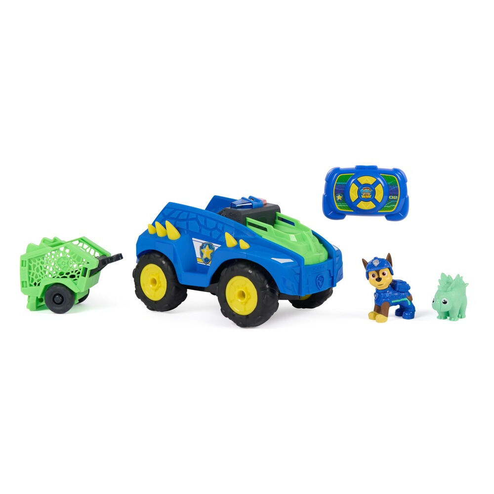 Vehicul cu telecomanda si figurina de actiune Paw Patrol Chase Dino film, Multicolor