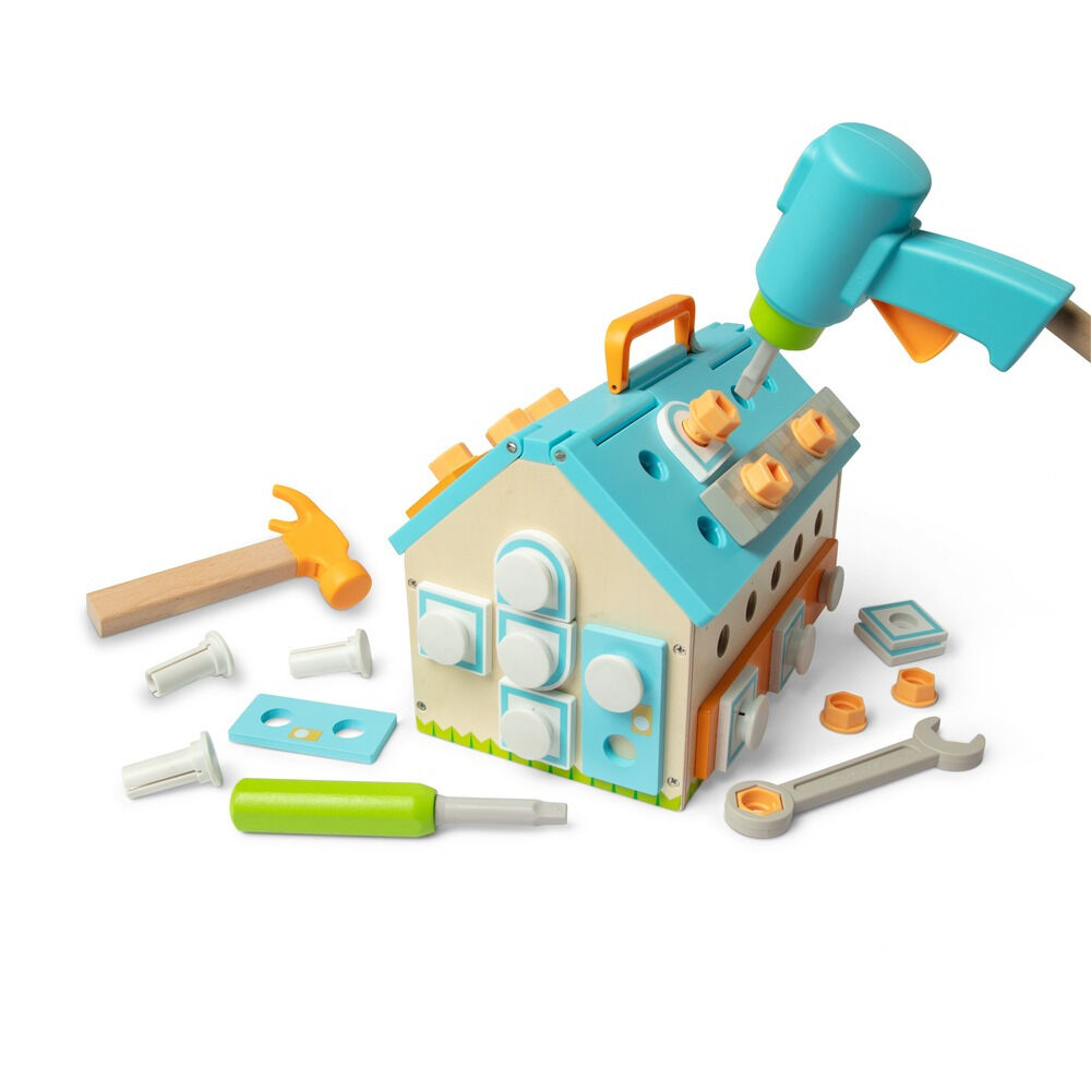 Set de joaca case de construit Melissa&Doug, lemn, 56 piese, Multicolor