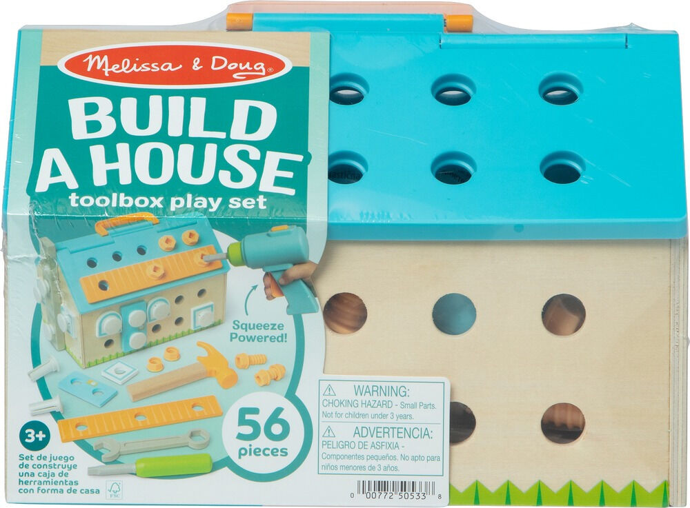 Set de joaca case de construit Melissa&Doug, lemn, 56 piese, Multicolor