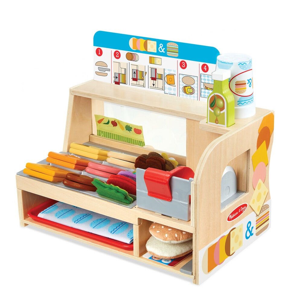 Set de joaca Masa de facut sandwich-uri Melissa&Doug, lemn, 56 piese, Multicolor