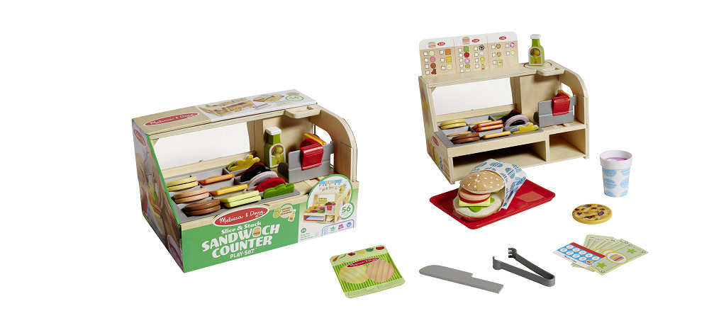 Set de joaca Masa de facut sandwich-uri Melissa&Doug, lemn, 56 piese, Multicolor