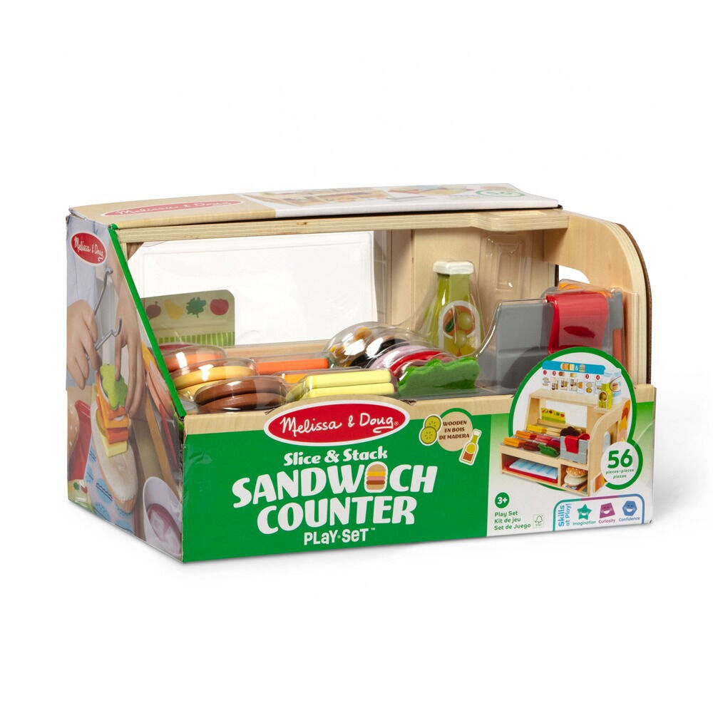 Set de joaca Masa de facut sandwich-uri Melissa&Doug, lemn, 56 piese, Multicolor