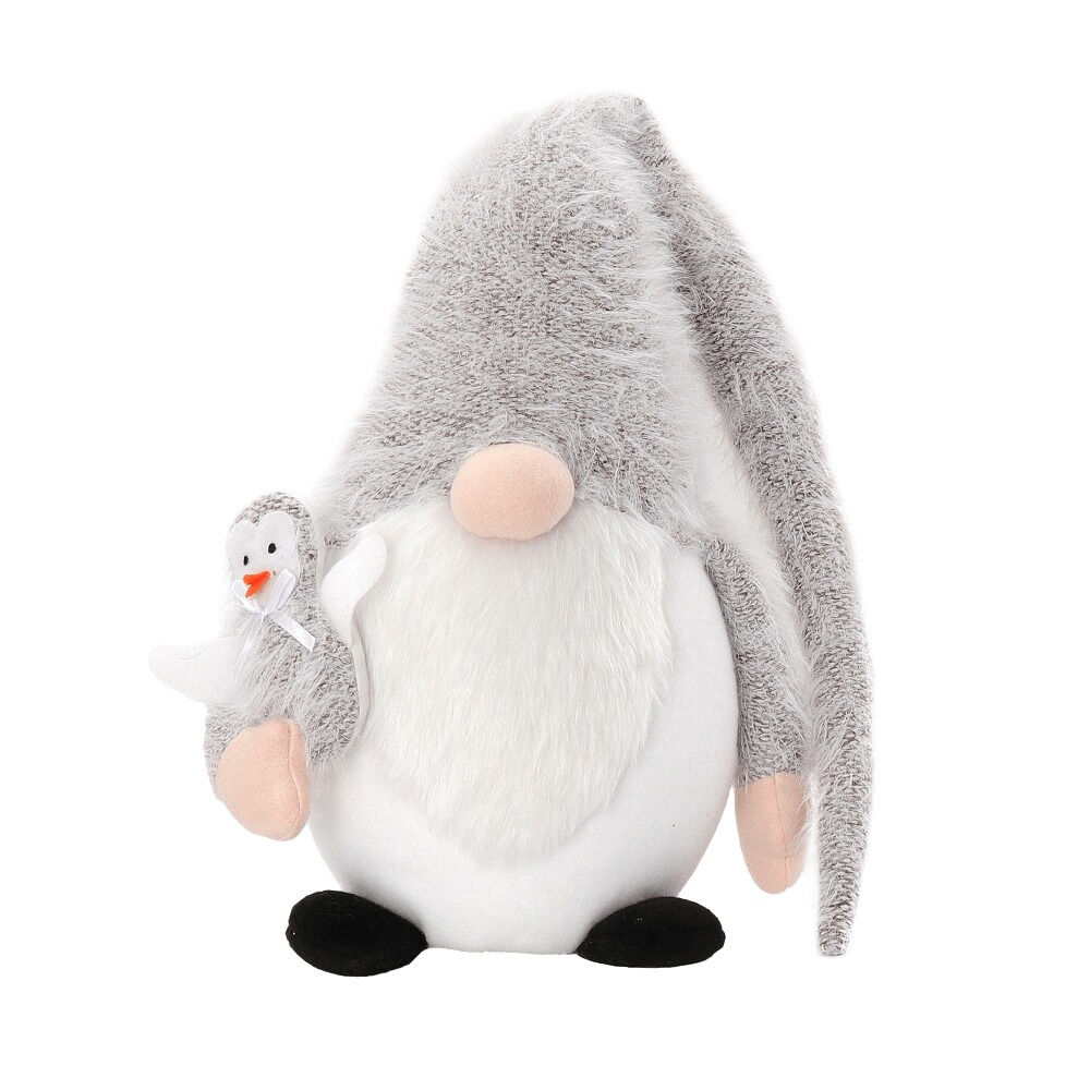 Figurina Craciun Gnom cu pinguin Carrefour, 100 cm, Gri