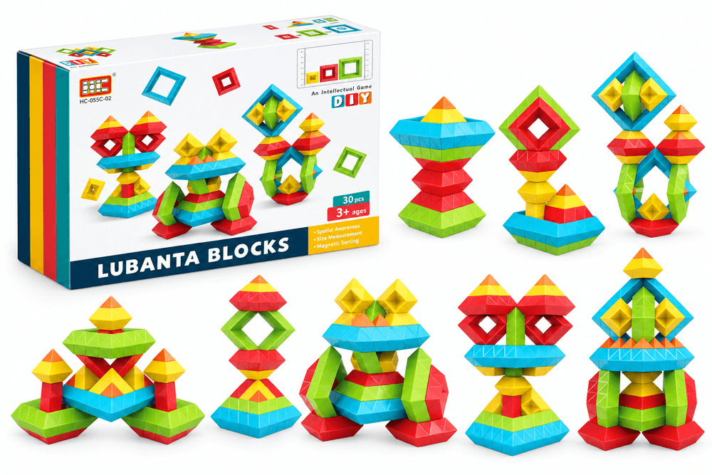 Set de constructie cu forme geometrice, 30 piese, Multicolor