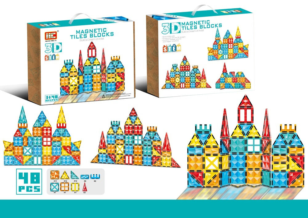 Set magnetic, 48 piese, Multicolor