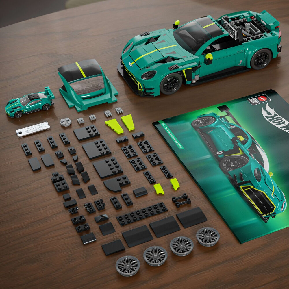 Set constructie Mattel Brick Shop Hot Wheels 24 Aston Martin Vantage GT3 JLF51, 793 piese