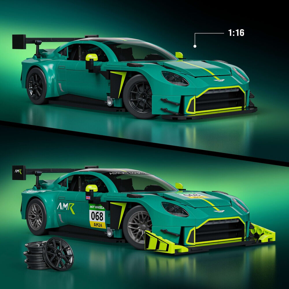 Set constructie Mattel Brick Shop Hot Wheels 24 Aston Martin Vantage GT3 JLF51, 793 piese