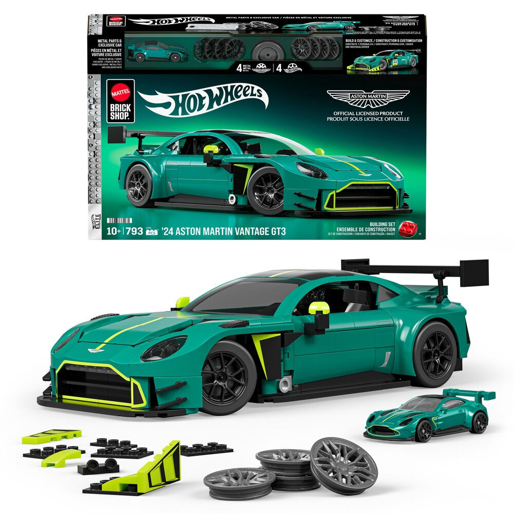 Set constructie Mattel Brick Shop Hot Wheels 24 Aston Martin Vantage GT3 JLF51, 793 piese