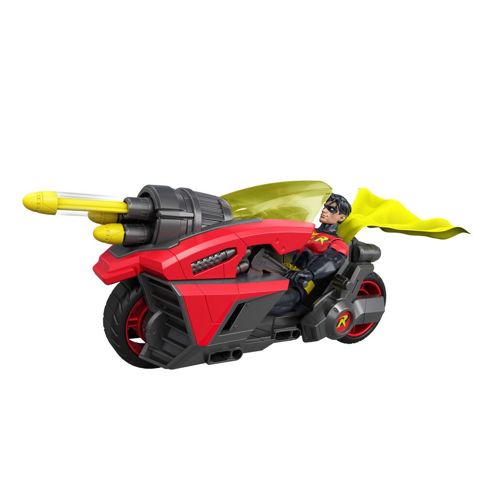 Set cu figurina si motocicleta cu lansator de proiectile DC Premier Robin JMD51, Multicolor