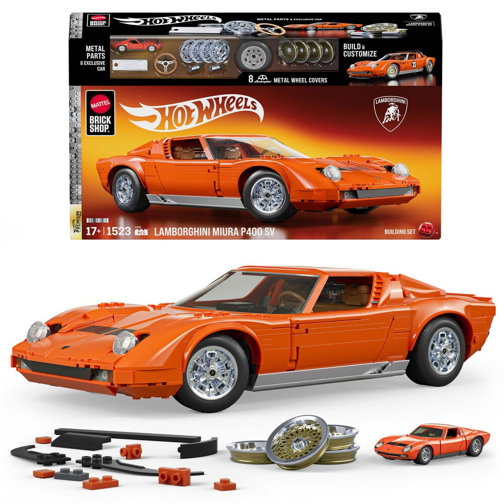 Set constructie Mattel Brick Shop Hot Wheels '71 Lamborghini Miura P400 SV JHF61, 1523 piese