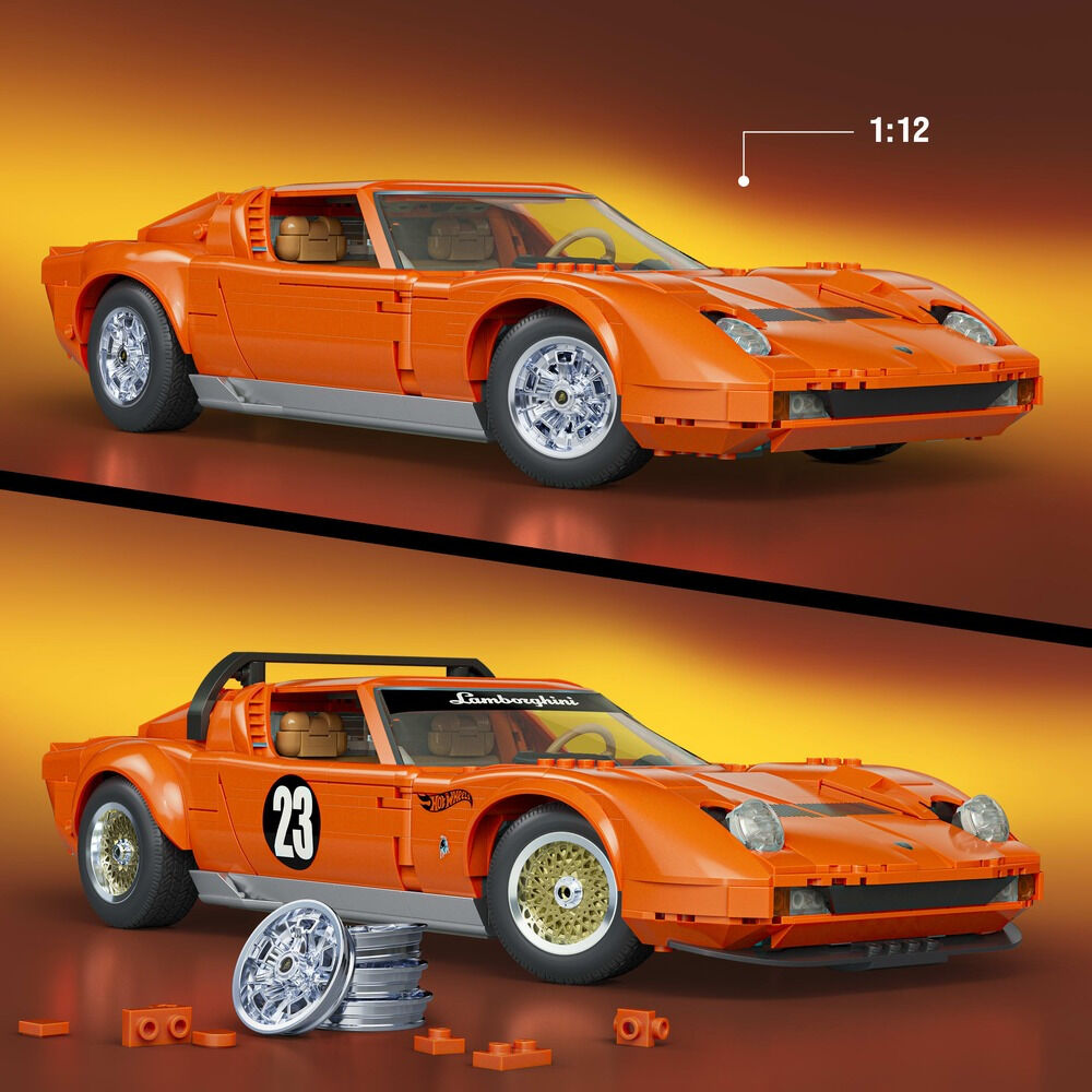 Set constructie Mattel Brick Shop Hot Wheels '71 Lamborghini Miura P400 SV JHF61, 1523 piese