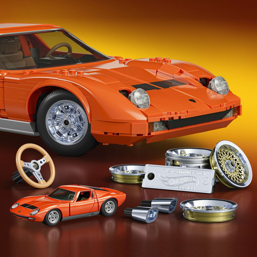 Set constructie Mattel Brick Shop Hot Wheels '71 Lamborghini Miura P400 SV JHF61, 1523 piese