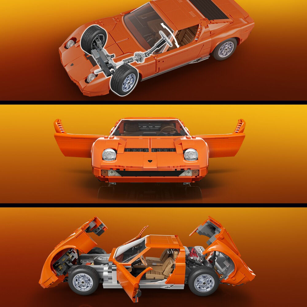 Set constructie Mattel Brick Shop Hot Wheels '71 Lamborghini Miura P400 SV JHF61, 1523 piese