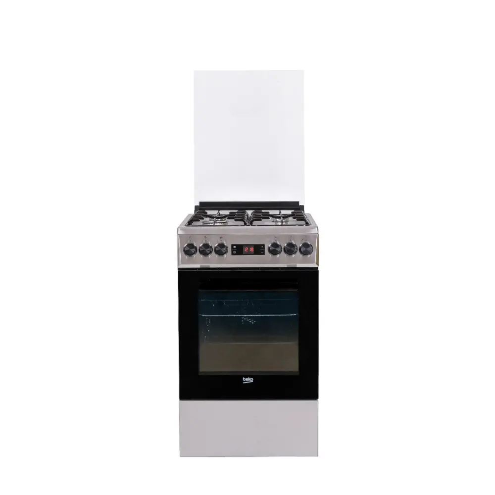 Aragaz mixt Beko FSMT52320DXO, 4 arzatoare gaz, Aprindere electrica, Cuptor electric, Grill, Rotisor, Clasa A, Inox
