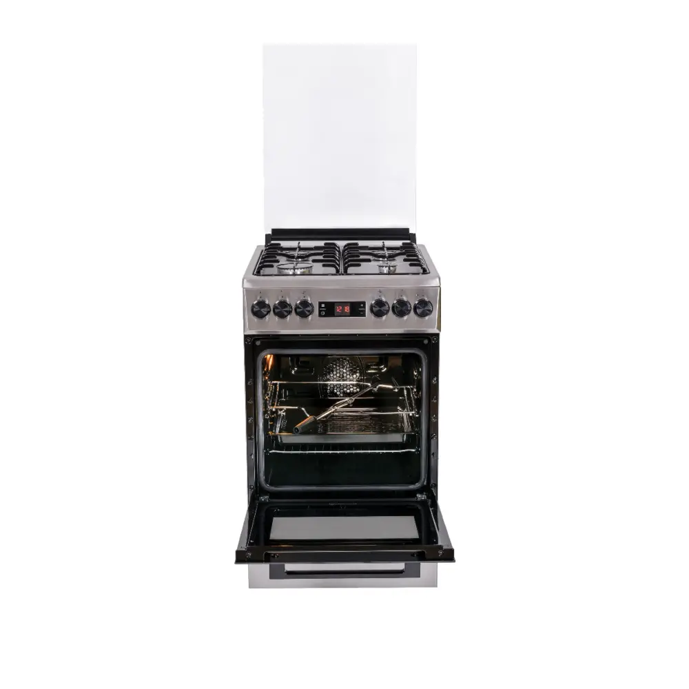 Aragaz mixt Beko FSMT52320DXO, 4 arzatoare gaz, Aprindere electrica, Cuptor electric, Grill, Rotisor, Clasa A, Inox