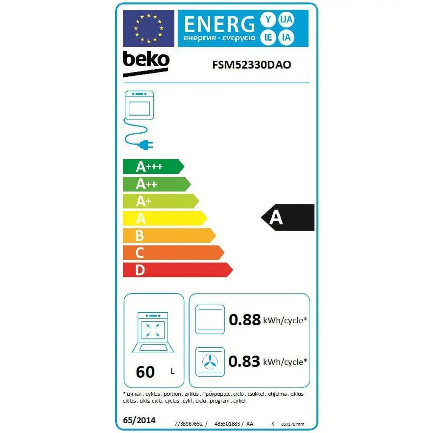 Aragaz mixt Beko FSM52330DAO, 4 arzatoare, Aprindere electrica, Grill, Clasa A, 50 cm, Antracit