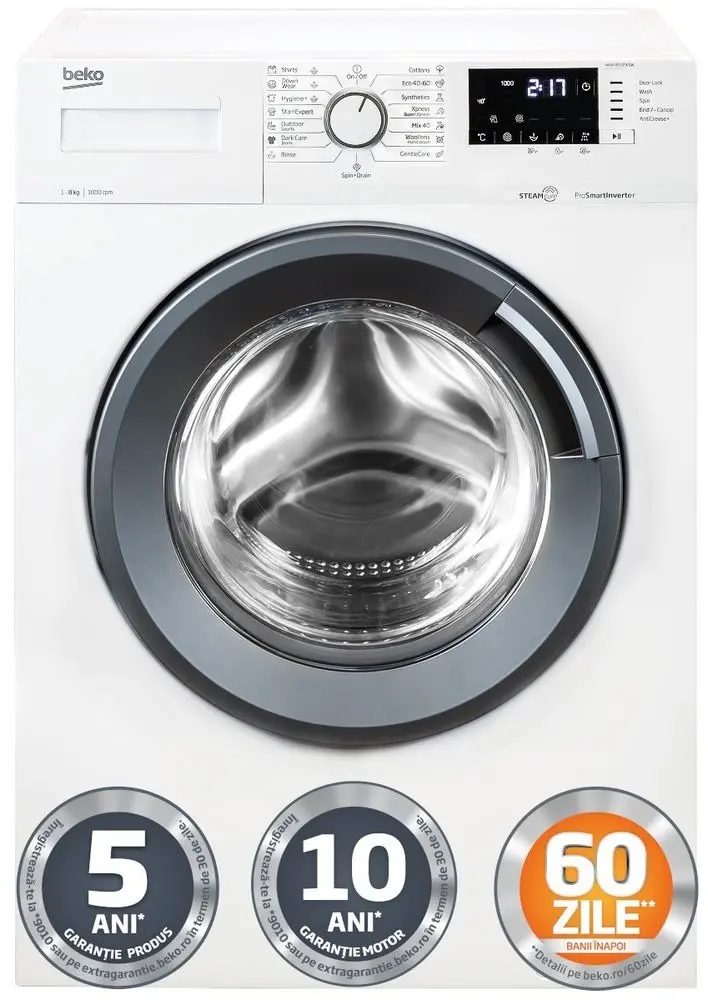 Masina de spalat rufe Beko WUV8512XSW, Clasa C, 8 Kg, 1000 rotatii, SteamCure, Alb