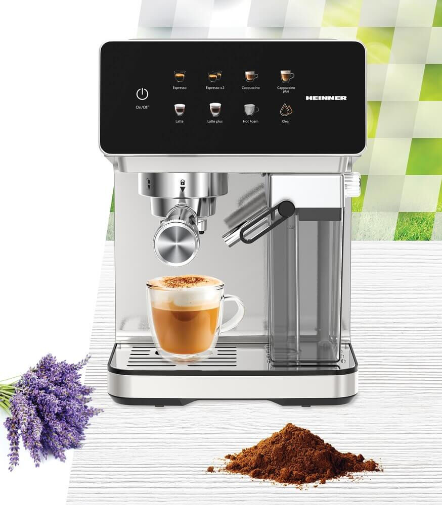Espressor digital cu rezervor lapte Heinner Creamyblend HEM-LK20DMLK, 1350W, 20 bar, Argintiu