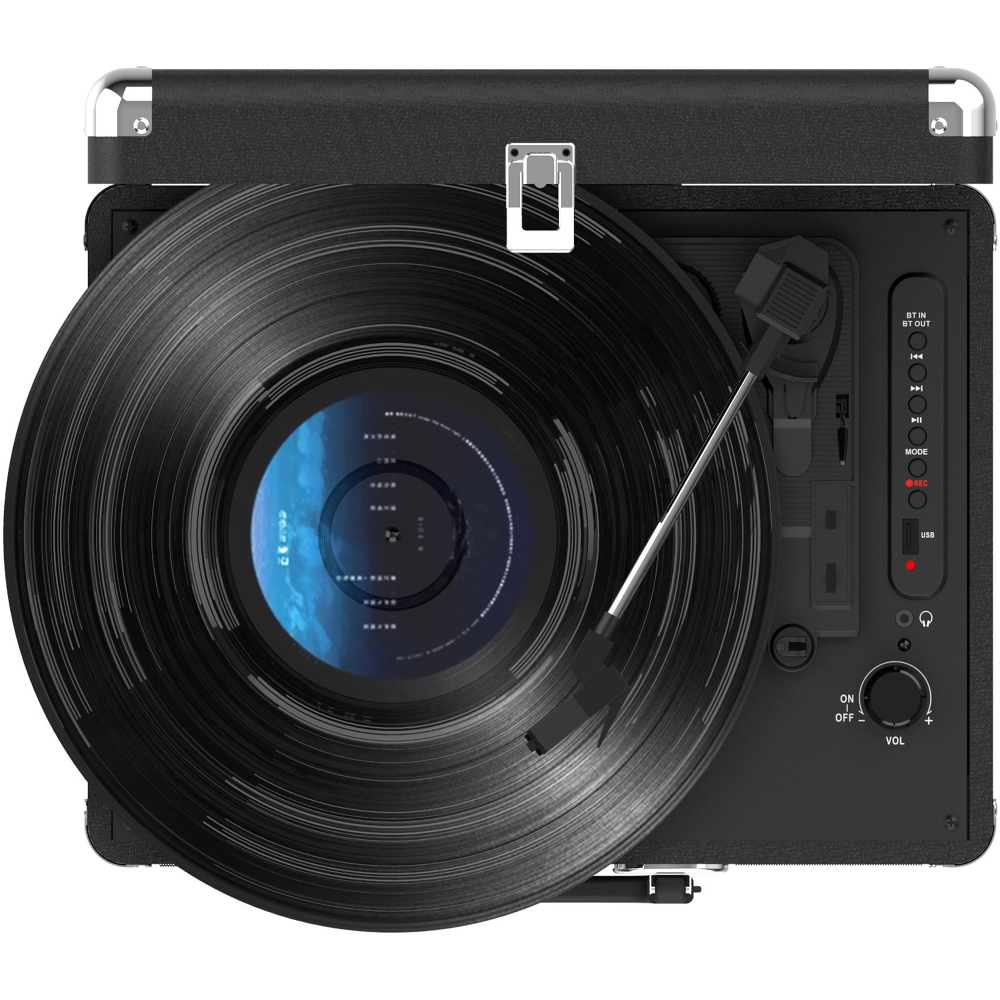 Pick-up stereo Akai ATT-18BT, Bluetooth, USB, tip Valiza, Inregistrare de pe vinil pe USB, Negru