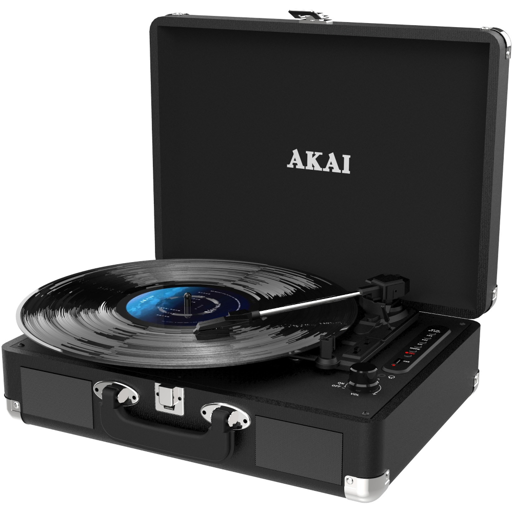 Pick-up stereo Akai ATT-18BT, Bluetooth, USB, tip Valiza, Inregistrare de pe vinil pe USB, Negru