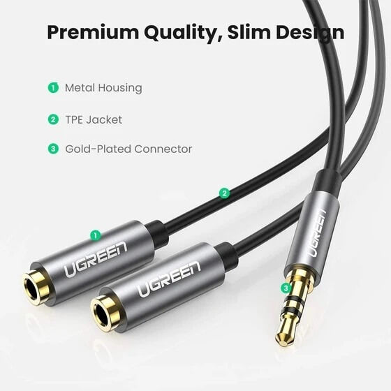 Cablu audio Ugreen 10532, Jack 3.5mm - Jack 3.5mm, 20cm, Negru