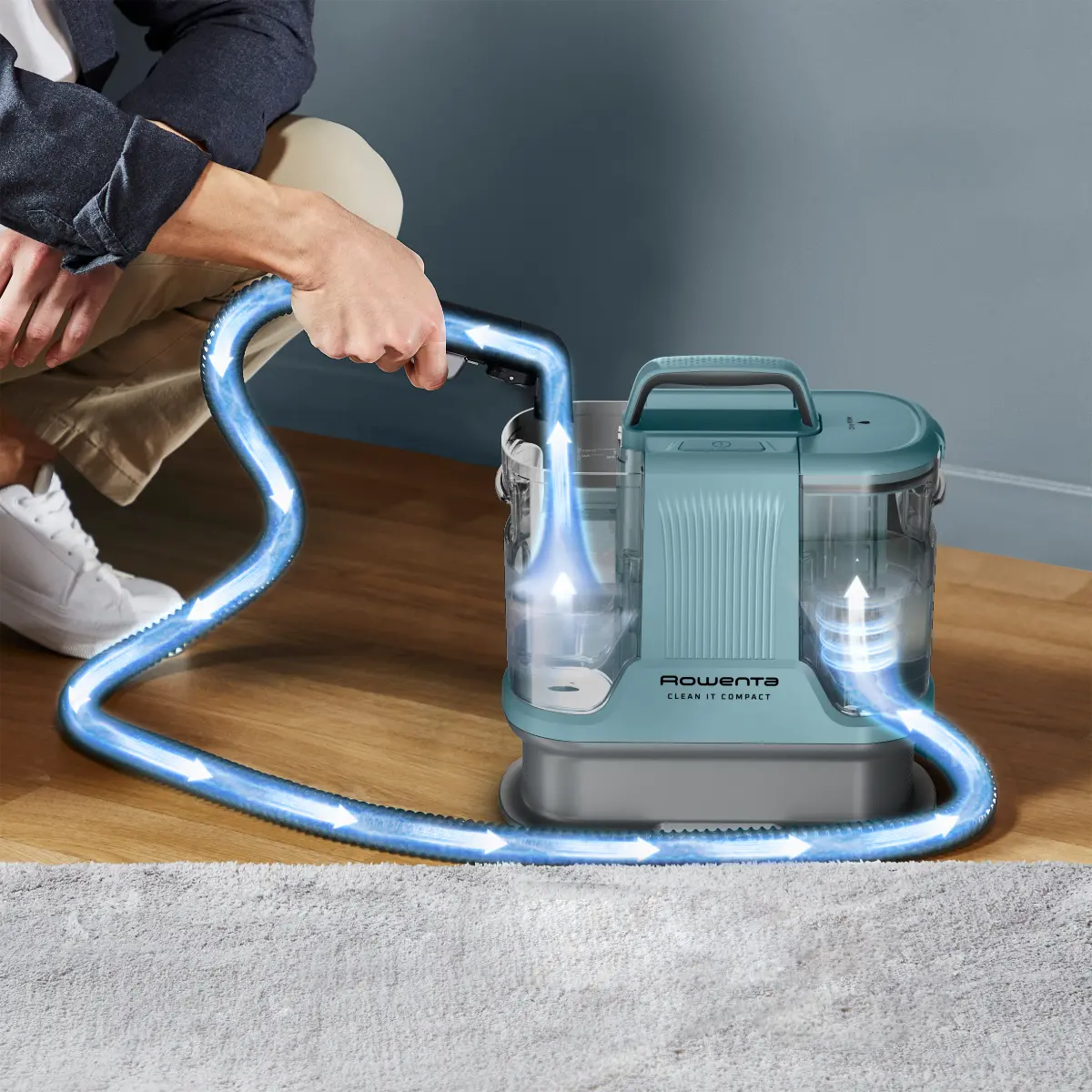 Aspirator cu spalare Rowenta Clean IT IN3021F0, 0.85 litri, 400 W, Verde / Turcoaz