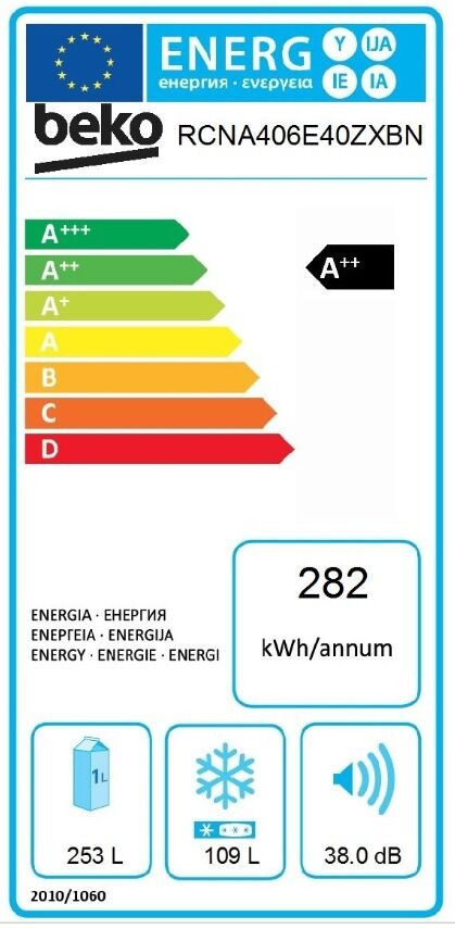 Combina frigorifica Beko RCNA406E40ZXBN, 362 Litri, H 202.5cm, Clasa E, Gri, Neofrost DualCooling, Harvest fresh