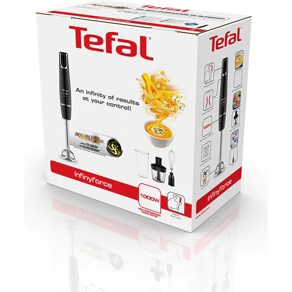 Mixer vertical Tefal InfinyForce HB943838, 0.8 Litri, 1000W, viteza varabila, Negru/argintiu