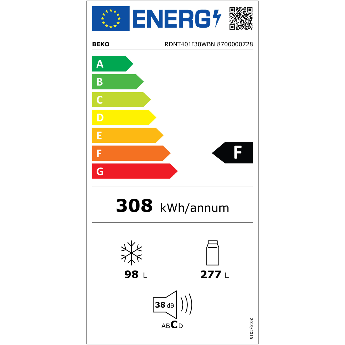 Frigider cu doua usi Beko RDNT401I30WBN, 375 Litri, NeoFrost Dual Cooling, HarvestFresh, Display touch control, Clasa F, H 172 cm, Negru