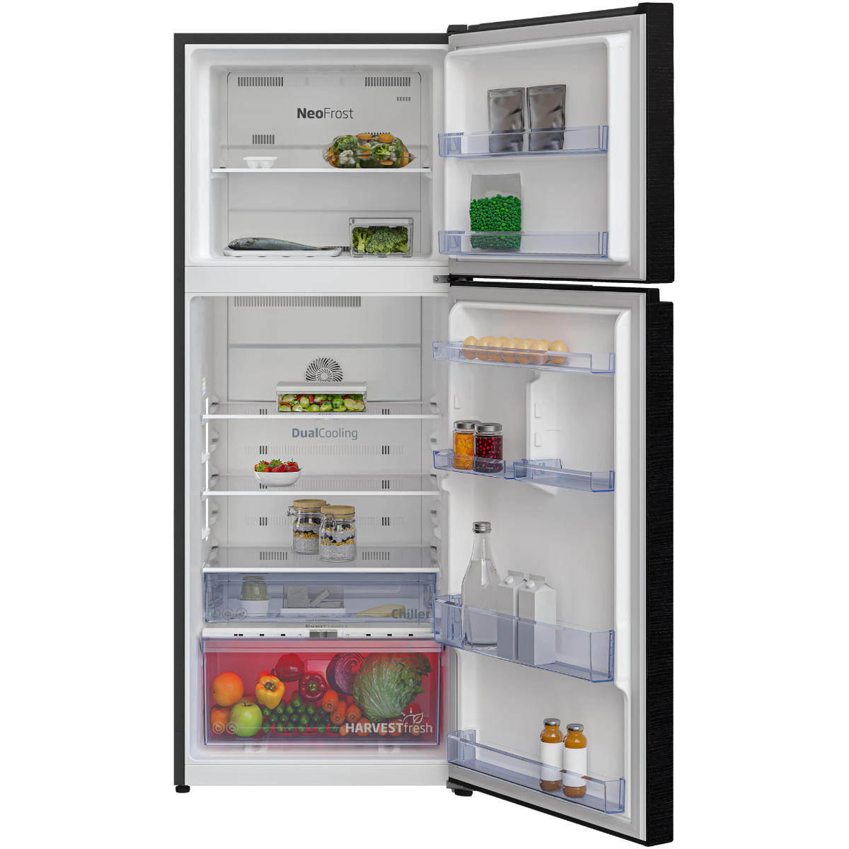 Frigider cu doua usi Beko RDNT401I30WBN, 375 Litri, NeoFrost Dual Cooling, HarvestFresh, Display touch control, Clasa F, H 172 cm, Negru