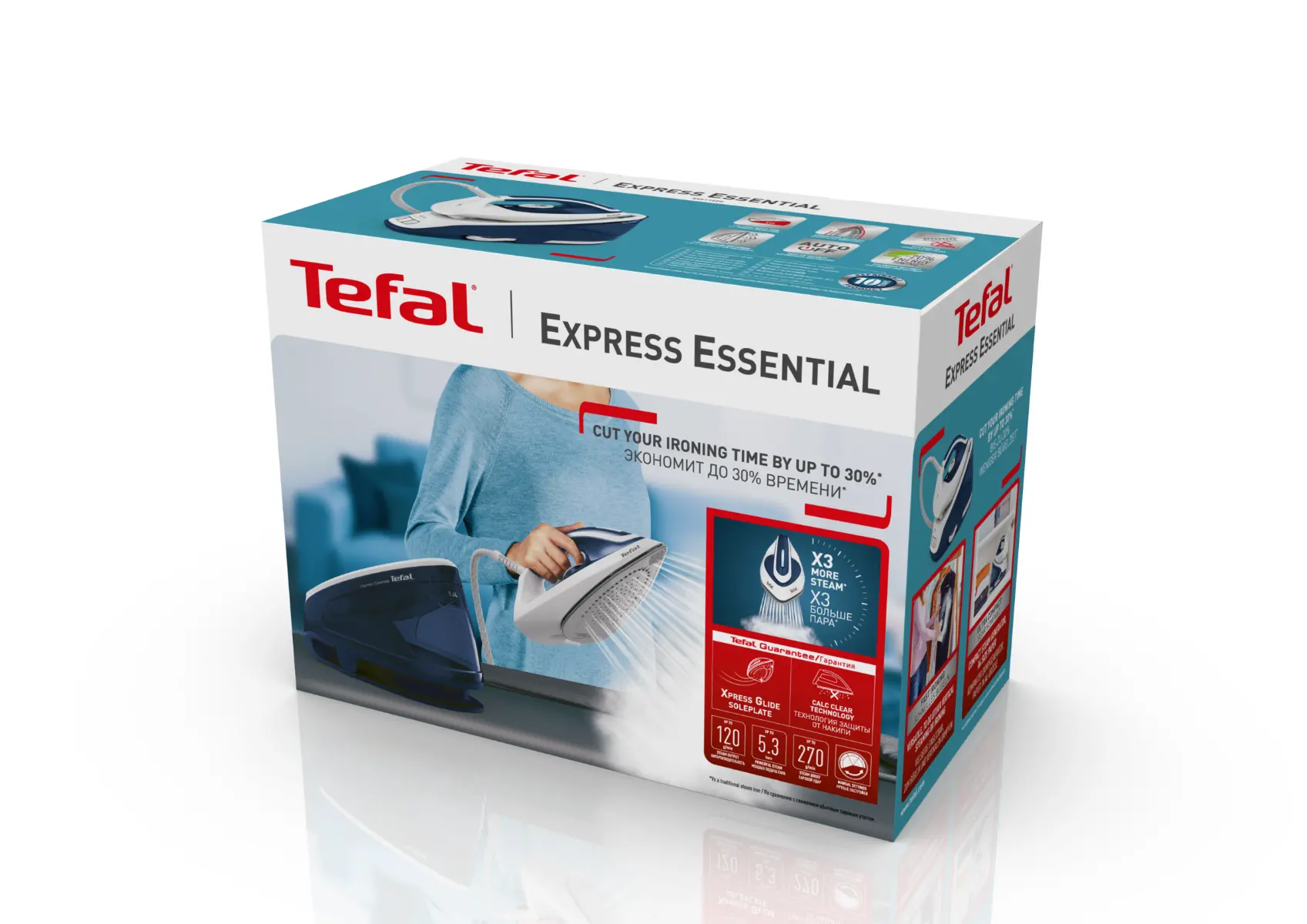 Statie de calcat Tefal Express Essential SV6116E0, 270g/min, 1.4 litri, 2200 W, Alb / Albastru