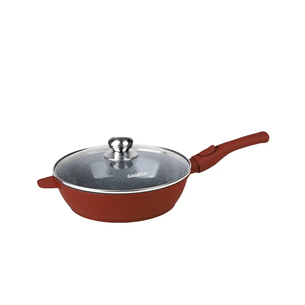 Tigaie adanca Cooking by Heinner Calabria, cu capac, aluminiu/sticla, 26x7 cm, Rosu