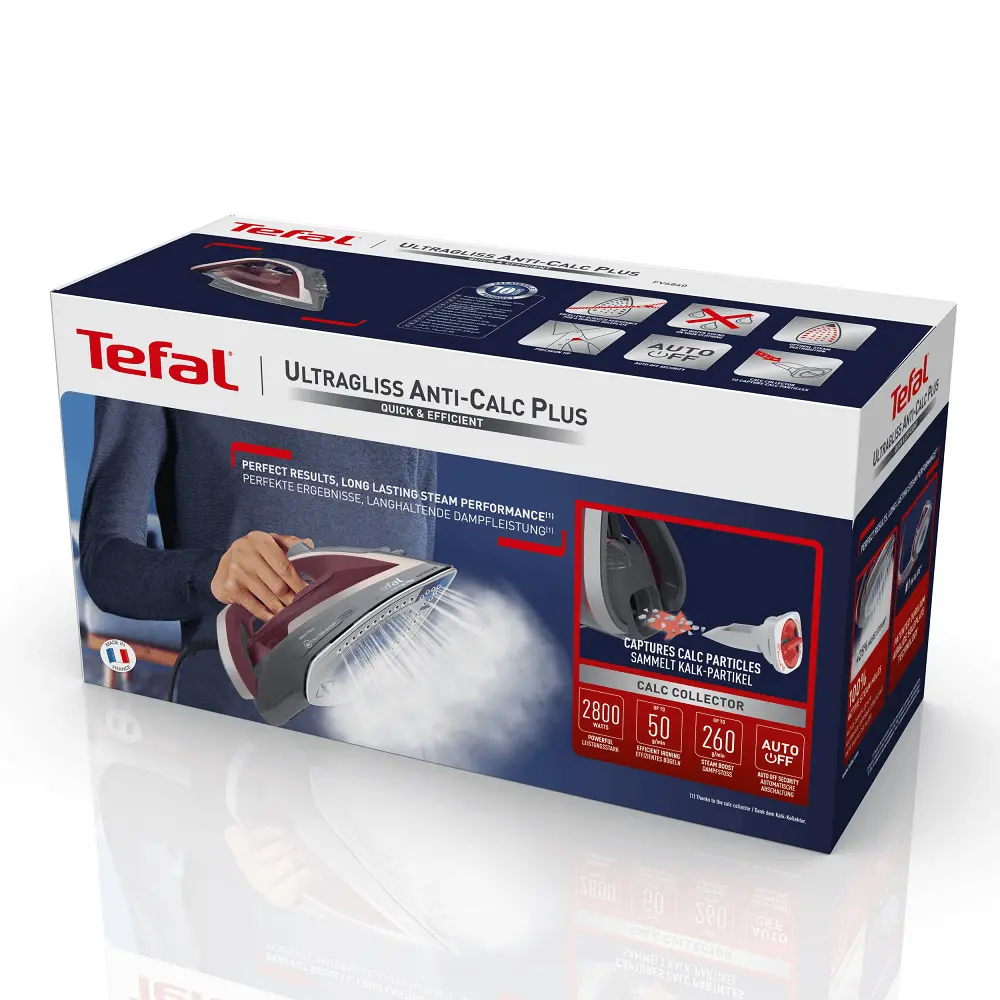 Fier de calcat Tefal FV6840E0, 2800W, 50g/min, jet abur 260g/min, talpa Durilium AirGlide, Visiniu