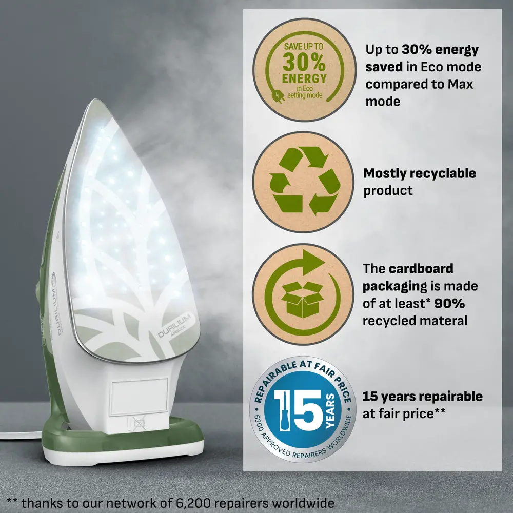 Fier de calcat Tefal EasyGliss Eco FV5781E1, 0.27 litri, 2800 W, Alb / Verde