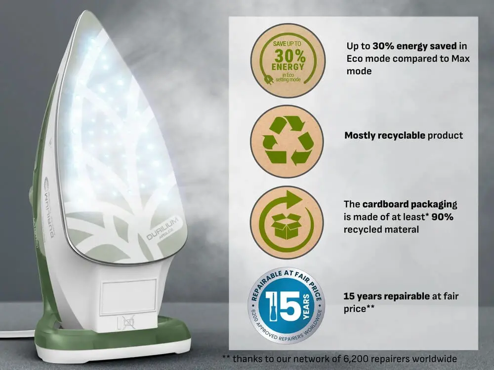 Fier de calcat Tefal EasyGliss Eco FV5781E1, 0.27 litri, 2800 W, Alb / Verde
