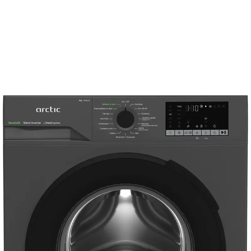 Masina de spalat rufe slim Arctic APLM2WFSU28411AS, ExtraSteam, 8 kg, 1400rpm, Clasa A, Antracit