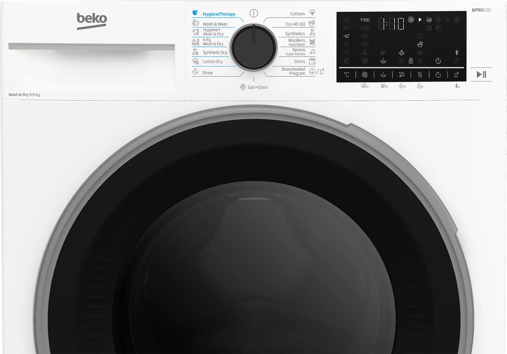 Masina de spalat rufe cu uscator frontala Beko B5DFT59442W, 9 / 6 kg, 1400 rpm, Clasa energetica A / D, White