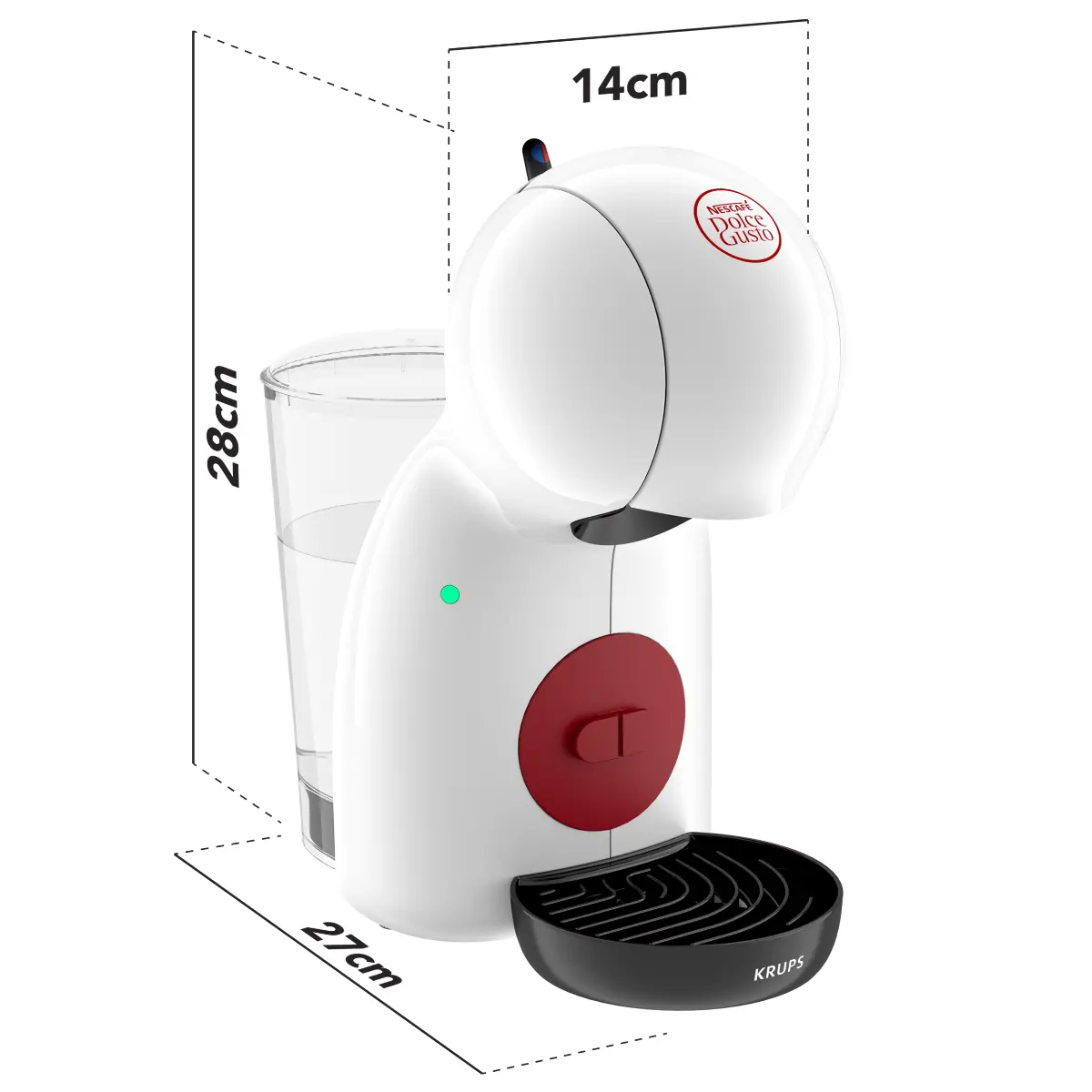 Espressor cu capsule Krups Nescafe Dolce Gusto Piccolo XS KP1A3110, 15 bari, 1600 W, 0.8 litri, Alb / Rosu