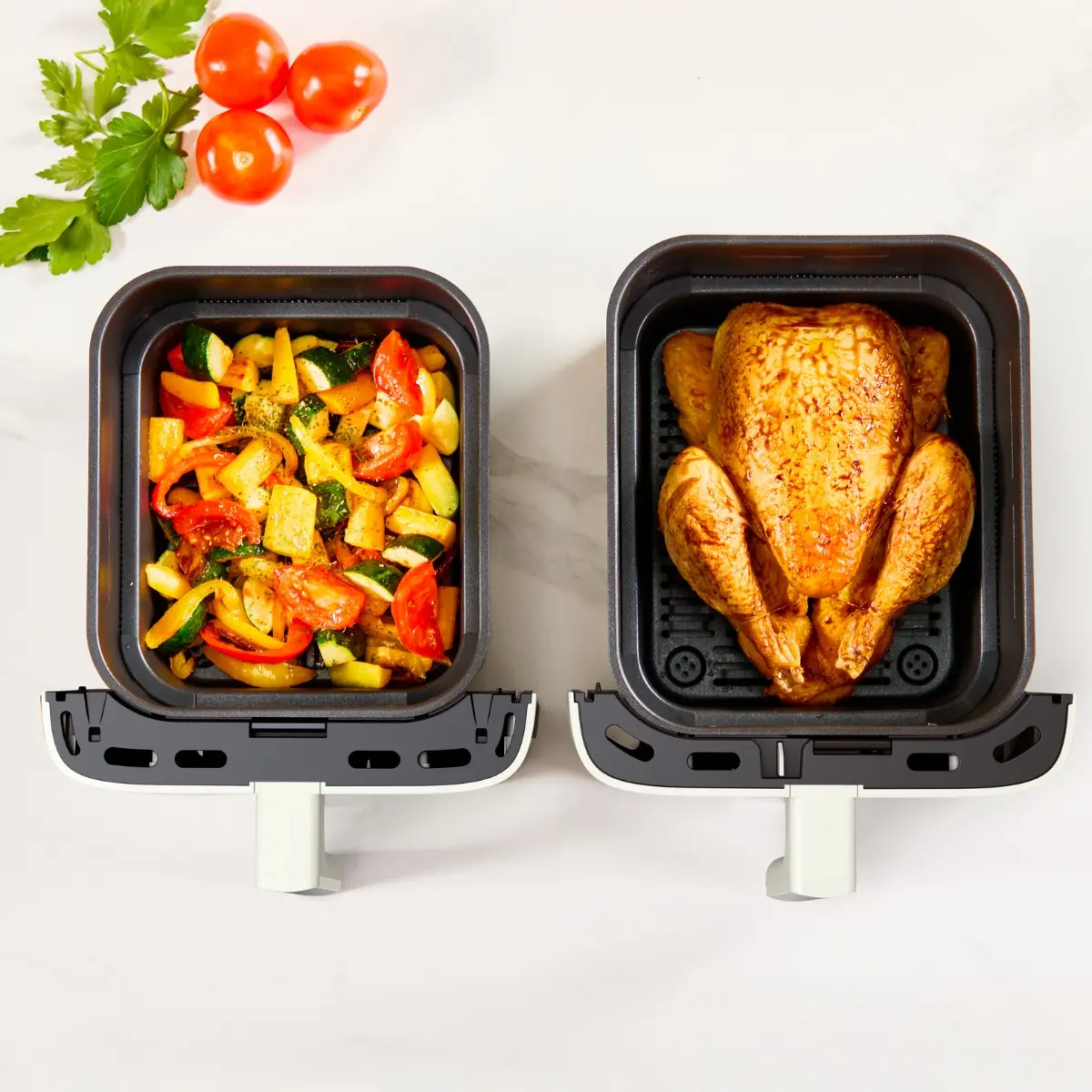 Friteuza cu aer cald dubla Tefal Easy Fry Crispy Stack EY752AE0, 10 litri, 10 programe, Alb