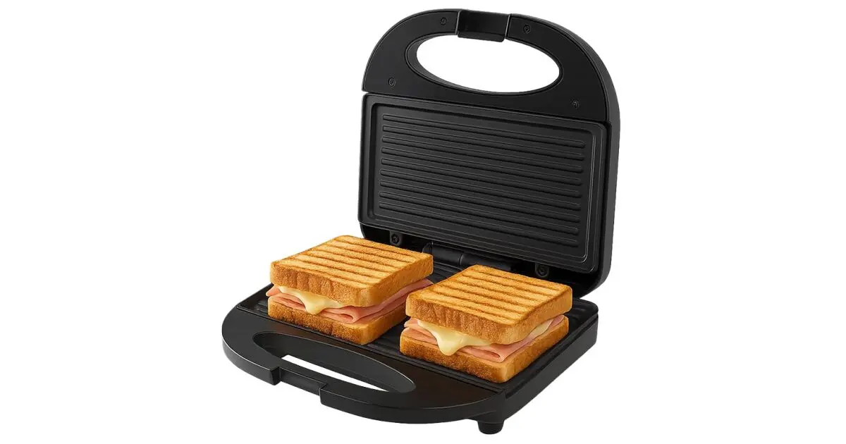 Sandwich maker Beper P101TOS040, 4 felii, placi antiaderente, 1400 W, Negru